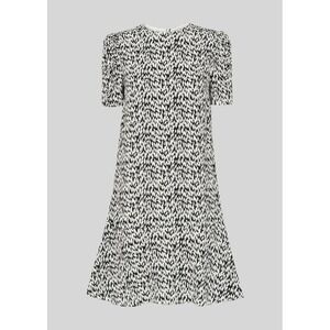Whistles Black White Petal Print Puff Sleeves Flounce Hem Shift Mini Dress 6